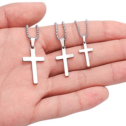M MOOHAM Stainless Steel Cross Pendant Necklaces for Men Pendant Chain 16 Inch Sterling Silver Jewelry Fathers Day First Communion Gifts for Men Teenage Teen Gifts Idea Him Dad