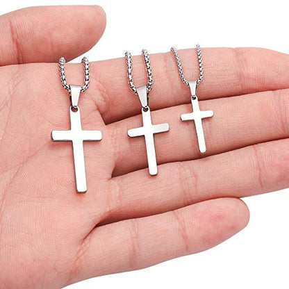 M MOOHAM Stainless Steel Cross Pendant Necklaces for Men Pendant Chain 16 Inch Sterling Silver Jewelry Fathers Day First Communion Gifts for Men Teenage Teen Gifts Idea Him Dad