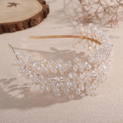 Denifery Large Crystal Headband for Wedding Bridal Hair Band Headpiece for Party Prom Hair Accessories (gold) - color: gold