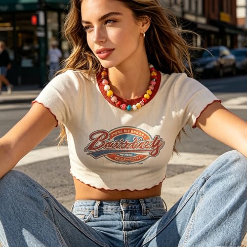 YUJIE Chunky Heart Pendant Necklace for Women- Exaggerated Statement Puff Heart Necklace with Acrylic Beaded Chain - color: A-Multicolour-2