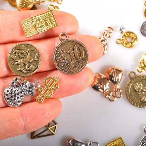 stino 100 G Mixed Style Metal Charms for Jewelry Making, Bulk Silver & Gold Plated, for Bracelet, Necklace, Earrings DIY Crafts - style: Coin