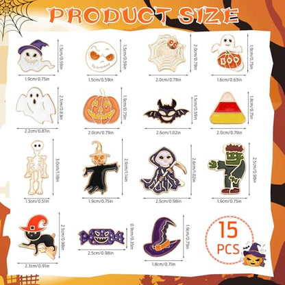 SANNIX 15Pcs Halloween Pins, Skull Pumpkin Bat Ghost Spooky Brooch Pins | 15 Patterns, Halloween Enamel Lapel Pin, Holiday Backpack Badge, for Clothes Bags Hats Accessories Party Favor - style: Halloween Pin