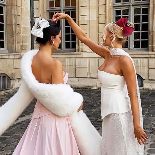 ISCRM Bow Hair Claw Clips for Women/Girls,Strong Hold Large Bow Claw Clip for Thick/Thin Hair Claws,Nonslip Silky Big Hair Bows Ribbons,Cute Hair Styling Accessories Gifts (red,white) - color: red,white