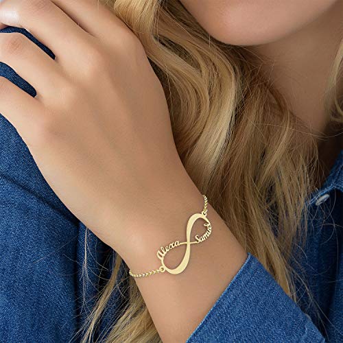 Personalized Infinity Bracelet - Choose Your Style - Sterling Silver, Solid Gold or Plated - Rolo Chain - color: 18K Gold Plated Silver, size: 2 Names Bracelet
