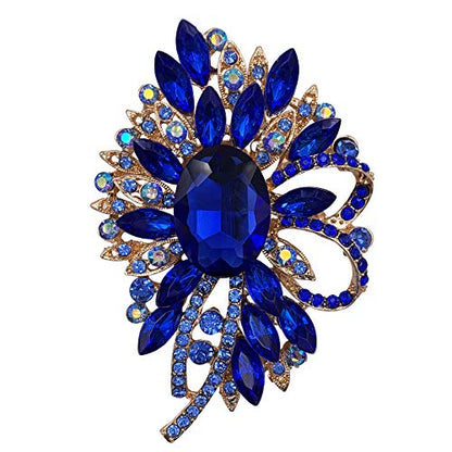 SELOVO Big Large Flower Bow Brooch Scarf Decoration Brooch Pin Gold Tone - color: blue