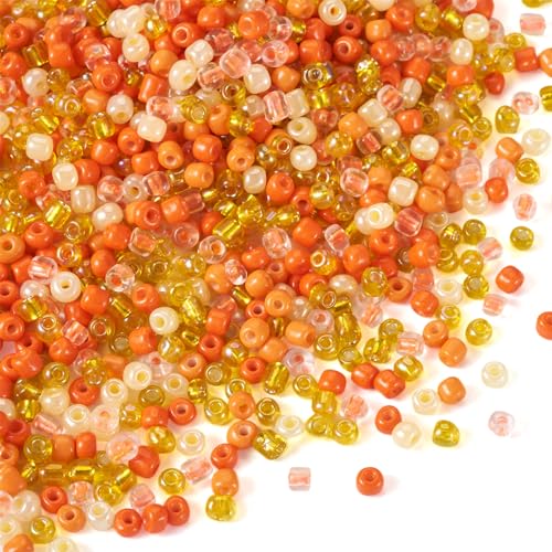 0.22lb 4mm Random Glass Seed Pony Beads 6/0 Mix Rondelle Crystal Seed Bead Kit for Crafts DIY Friendship Bracelets Embroidery Jewelry Making Supplies Bulk Orange - color: Random Orange
