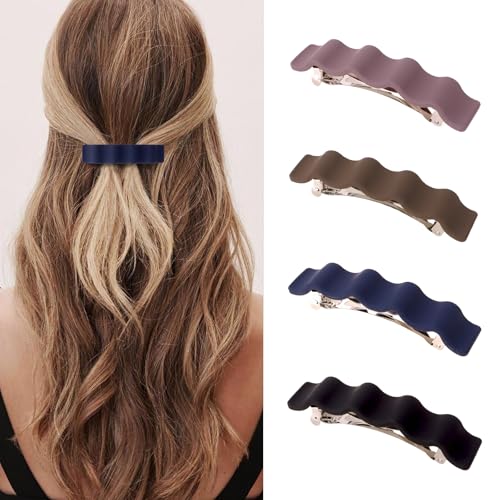 ANBALA Wavy French Hair Barrettes for Women Girls, 4Pcs Non-Slip Matte Barrette, Durable Barrettes for Fine Thin Thick Hair - color: Multicolor-A