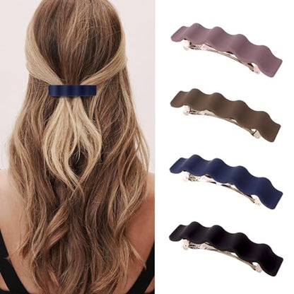 ANBALA Wavy French Hair Barrettes for Women Girls, 4Pcs Non-Slip Matte Barrette, Durable Barrettes for Fine Thin Thick Hair - color: Multicolor-A