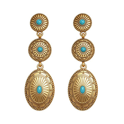 Boho Western Earrings for Women Western Feather Earrings Vintage Concho Turquoise Teardrop Dangle Earrings Country Concert Jewelry Accessories - style: Gold Turquoise Dangle