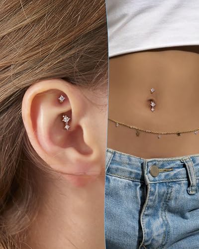 Minimalist Rook Earrings 8MM Silver Rook Piercing Jewelry Stainless Steel Clear CZ 16G Belly Button Ring Curved Barbell - color: Silver-6MM