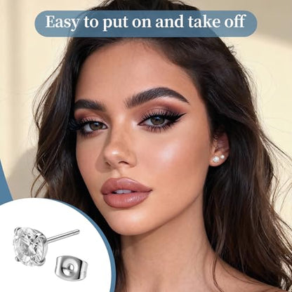 7 Pairs 20G Stainless Steel Stud Earrings Set Cubic Zirconia CZ Earrings Multi Size 2mm-8mm - color: Silver, size: Elegant