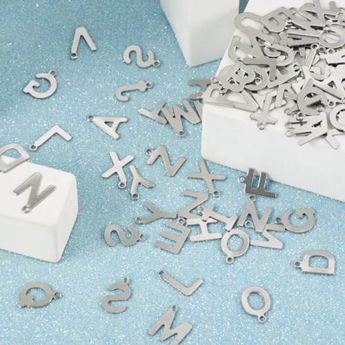 Craftdady Letter Charms Capital Pendants Mixed A-Z Initial Letter Number Charms DIY Bracelet Necklace Pendants for Jewelry Making, Gold, Antique Silver, Platinum - color: Stainless Steel Color
