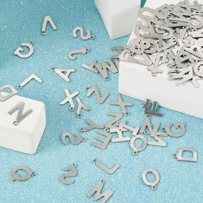 Craftdady Letter Charms Capital Pendants Mixed A-Z Initial Letter Number Charms DIY Bracelet Necklace Pendants for Jewelry Making, Gold, Antique Silver, Platinum - color: Stainless Steel Color