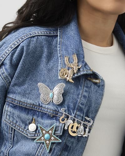 Jessica Simpson Silver or Gold-Tone Brooch for Women | Western Pins with Dangle Charms, Turquoise, or Rhinestones - color: Gold Western Charms