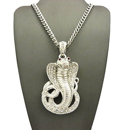 Fashion 21 Pave Red Eye Cobra Pendant 24" Rope, 36" Cuban Chain Necklace in Gold, Silver Tone Plated - style: Silver Tone / 36" Cuban Chain