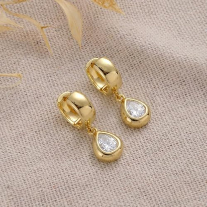 Gold Dangle Earrings for Women, 14K Gold Plated Chunky Hoop Earrings with Charms Cubic Zirconia Drop Earrings Statement Jewelry for Women - color: Gold B