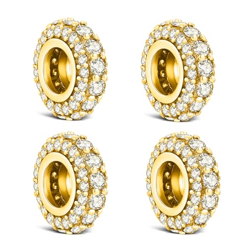 KEQ 925 Silver Spacer Stopper Bead Charms Clearance for Pandora Bracelets Birthstone CZ Always Stopper Birthday Gifts for Mom Grandmom Granddaughter Wife Sisters Friends - color: Golden(4 pcs)