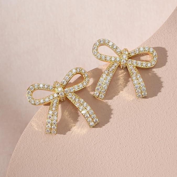Gold Bow Earrings for Women, Long Tassel Chain Drop Earrings, Trendy Small Bow Earrings, Ribbon Waterfall Dangling Earrings, Pearl Bow Earrings, Sparkly Elegant Bowknot Preppy Jewelry Gifts for Women - color: Gold Bow-I