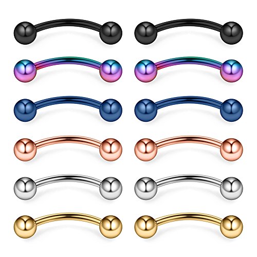 12PCS 12G Surgical Steel PA Eyebrow Ear Navel Belly Lip Ring Body Piercing Jewelry - style: 16mm w Balls
