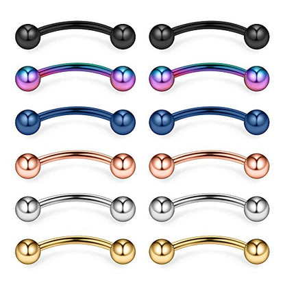 12PCS 12G Surgical Steel PA Eyebrow Ear Navel Belly Lip Ring Body Piercing Jewelry - style: 16mm w Balls