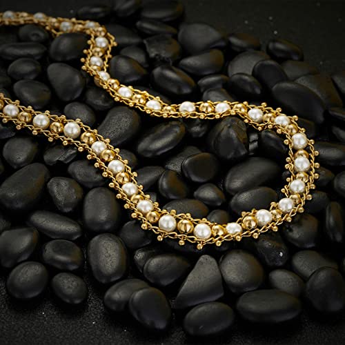 MTMY Beaded Necklaces for Women 14K Gold Plated Dainty Colorful Green/Rose Beaded Pearl Choker Necklace Delicate Boho Choker Necklace Jewelry Gift - style: Pearl beads