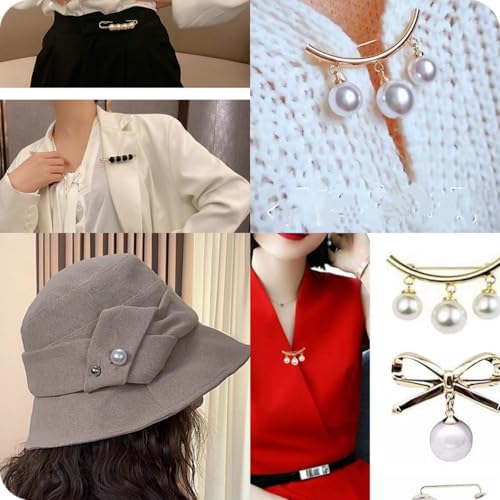 38 Pieces Pearl Brooch Pins Set, Scarf Ring Clips and Sweater Shawl Safety Pins and with Cover up Buttons Pins for Women T-Shirt Dress
