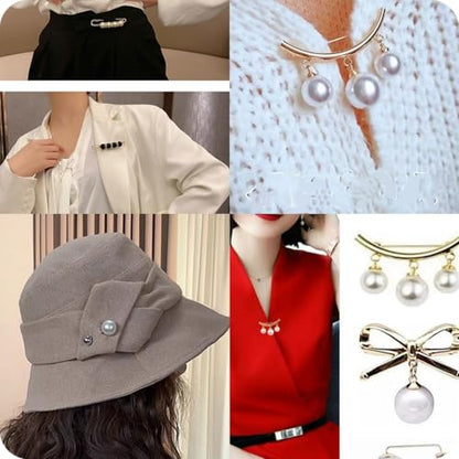 38 Pieces Pearl Brooch Pins Set, Scarf Ring Clips and Sweater Shawl Safety Pins and with Cover up Buttons Pins for Women T-Shirt Dress