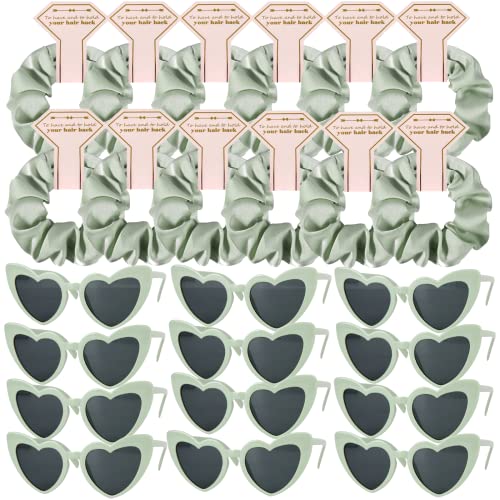 Satin Bridesmaid Scrunchies Bachelorette Hair Ties Set of 6 sunglasses Bridal Shower No Damage Hairties ideas Gift for Wedding Party Favors Bridesmaid Proposal Gifts (12pcs Sage Green) - color: 12pcs Sage Green