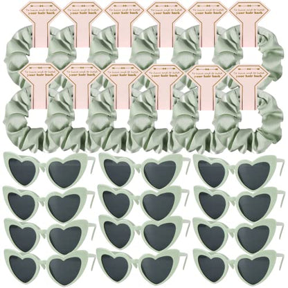 Satin Bridesmaid Scrunchies Bachelorette Hair Ties Set of 6 sunglasses Bridal Shower No Damage Hairties ideas Gift for Wedding Party Favors Bridesmaid Proposal Gifts (12pcs Sage Green) - color: 12pcs Sage Green
