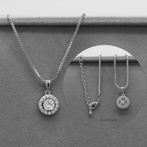 Bridesmaid Bride Wedding Jewelry Set - Round Cubic Zirconia | Earrings Necklace Bracelet Set, Hypoallergenic Prom Party Jewelry Gift for Her - color: Silver