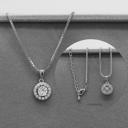 Bridesmaid Bride Wedding Jewelry Set - Round Cubic Zirconia | Earrings Necklace Bracelet Set, Hypoallergenic Prom Party Jewelry Gift for Her - color: Silver