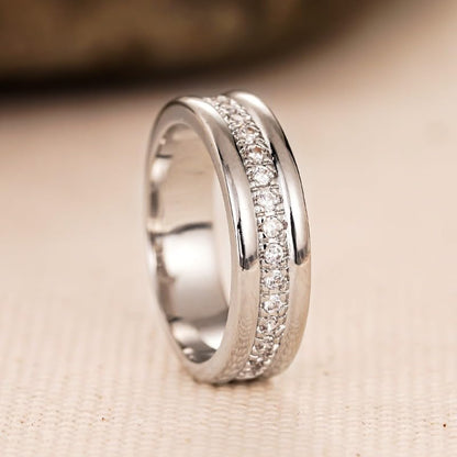 Simple Eternity Band Ring Synthetic Gemstone Wide Ring for Women Wedding Engagement Ring Fashion Jewelry - color: Silver Color
