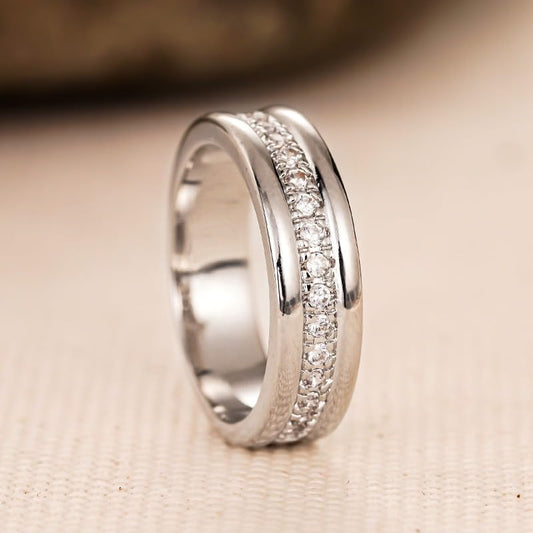 Simple Eternity Band Ring Synthetic Gemstone Wide Ring for Women Wedding Engagement Ring Fashion Jewelry - color: Silver Color