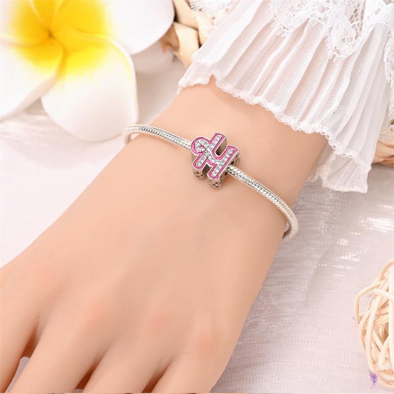 925 Sterling Silver Letter Charms Fits Pandora Bracelets Alphabet AZ Bead Charm for Bracelets Necklace with 5A Cubic Zirconia for Women Birthday Ceremony DIY Jewelry Gift - style: H