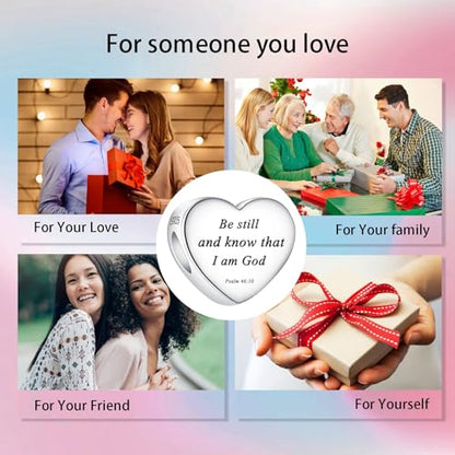 Bible Family Mom Wife Love Heart Dangle Charm 925 Sterling Silver Charms fits Bracelets and Necklace Pendant Bead Charms Jewelry Present for Women Family Friends - style: Bible - Be still and know that I am God charm