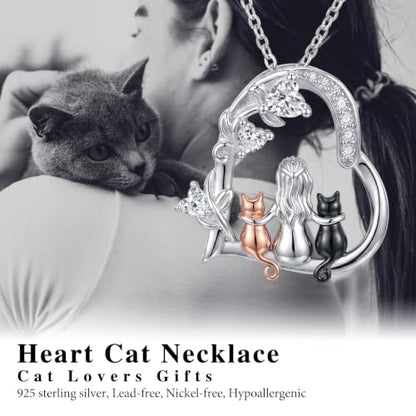 Heart Animal Necklace 925 Sterling Silver Cute Animal Pendant Jewelry Birthday Gifts for Women Girlfriend Mom Animal Lovers - style: 1-6 Two Cat