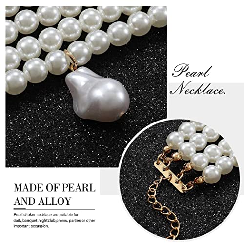 Jovono Pearl Choker Necklace Chunky Faux Pearl Collar Necklaces Boho Layered Statement Necklace Jewelry for Women