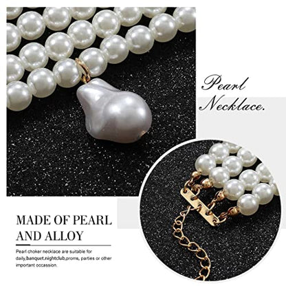 Jovono Pearl Choker Necklace Chunky Faux Pearl Collar Necklaces Boho Layered Statement Necklace Jewelry for Women