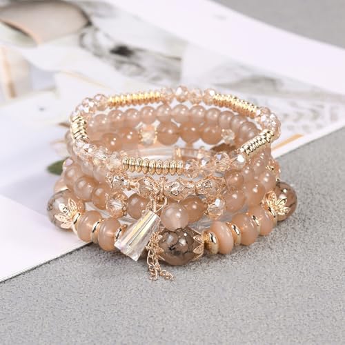 4 Sets Bohemian Stackable Bead Bracelets, Stretch Bangle Charm Jewelry 2 - color: LCS Multicolour 24278