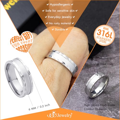555Jewelry 4mm Sandblast Stainless Steel CZ Wedding Band Ring for Women & Men - color: Silver Style 7