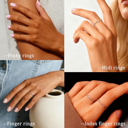 CANDYFANCY 925 Sterling Silver 1.2mm Stacking Midi Thin Rings Thumb Pinky Ring Stack Knuckle Rings for Women Band Ring Size 2.5-8.5 - color: silver-1pcs, size: 4.25