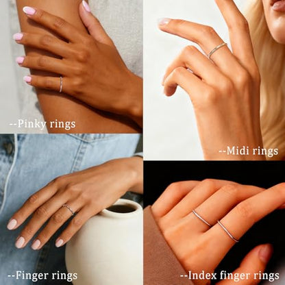 CANDYFANCY 925 Sterling Silver 1.2mm Stacking Midi Thin Rings Thumb Pinky Ring Stack Knuckle Rings for Women Band Ring Size 2.5-8.5 - color: silver-2pcs, size: 6.75