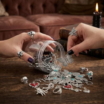 30 Pcs Mystery Jewelry Jar for Women, Gothic Witchy Surprise Jewelry Box with Necklaces Bracelets Rings Earrings Belt Chain and Choker, Multi Style Alternative Romantic Present for Her - color: Gothic