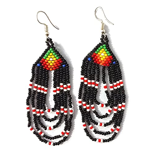 Weavish Layered Beaded Necklace – Boho Native Handmade Seed Bead Tassel Necklace, Bohemian Large Statement Beaded Necklace for Women - color: Multicolor
