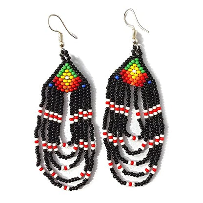 Weavish Layered Beaded Necklace – Boho Native Handmade Seed Bead Tassel Necklace, Bohemian Large Statement Beaded Necklace for Women - color: Multicolor