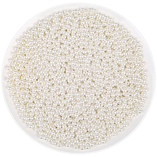 Pearl Beads for Craft, Anezus 2000pcs Ivory Faux Fake Pearls, 4 MM Small Sew on Pearl Beads with holes for Jewelry Making, Bracelets, Necklaces, Hairs, Crafts, Decoration and Vase Filler - size: 4 MM