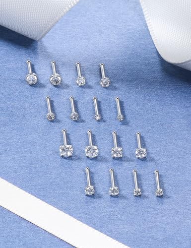 18G 20G 22G Round Cubic Zirconia Nose Rings Studs for Women Men 316L Stainless Surgical Steel Nose Ring Stud Piercing Jewelry Silver Gold Clear CZ 1.5mm 2mm 2.5mm 3mm - style: 22G Straight Silver