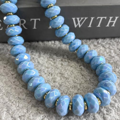 Colorful Chunky Acrylic Beaded Choker Necklaces for Women | Multicolor Faceted Beads, Sturdy Metal Chain, Adjustable Detachable, Lightweight, Summer Boho, Sparkly Statement Jewelry Gift - color: Blue