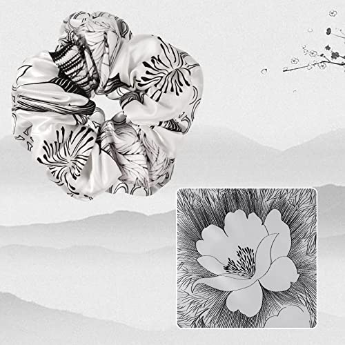 OLESILK 100% Mulberry Silk-Scrunchies for Hair Sleep, Women Grils Silk Hair Ties for Frizz & Breakage Curly Hair, No Damage, Elastics Ponytail Holder, 3 Pack - color: 3pcs, Black-Gold-Black and White Floral