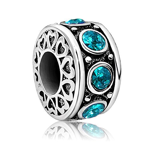 Birthstone Birthday Compatible With Pandora Charms Bracelet | Heart, Birthstone, Birthday Cake, Womens Bead Charms for Bracelets, Christmas Jewelry - style: Blue Green December Birthstone